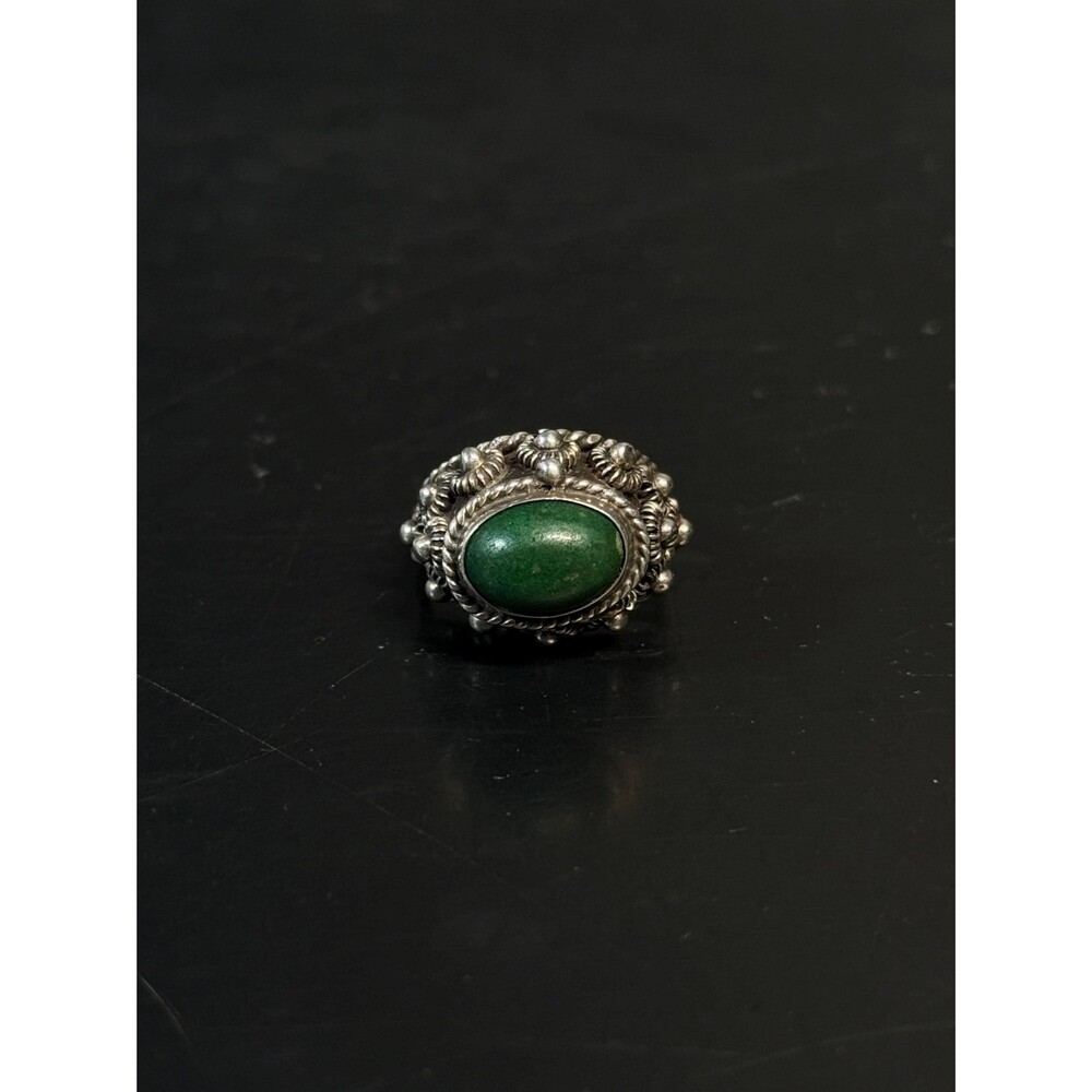 Vintage Taxco Sterling Silver Green Aventurine Locket Ring Adjustable 5.5